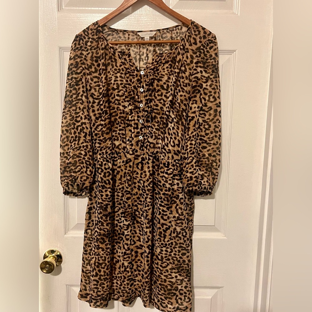 Charming Charlie Brown Leopard Long Sleeve Dress